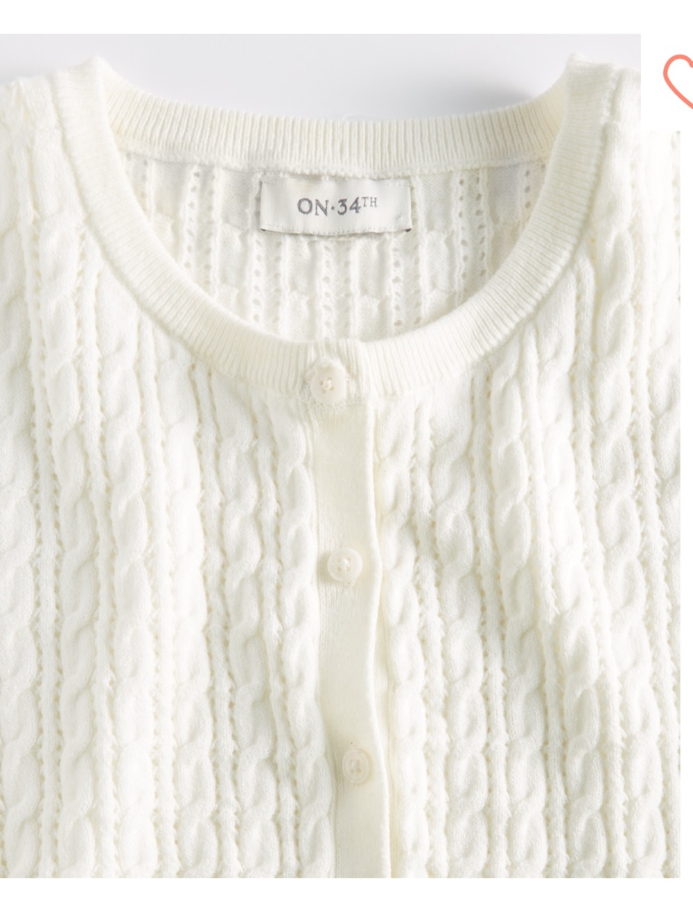 On 34th open Short Sleeve Pointelle Cardigan Sweater - White ivory nwot M - Picture 4 of 7
